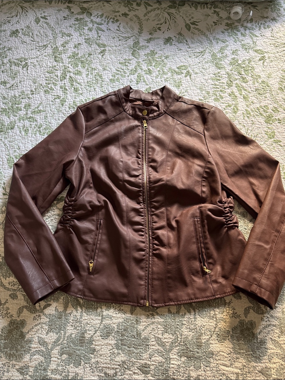 Baccini Chocolate Brown Faux Leather Zip Jacket